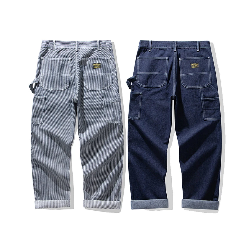 3903 Frühling Herbst Mode Herren Retro Eisenbahn Jeans hochwertige schwere dichte Jeans hose Multi Taschen lässige Cargo hose