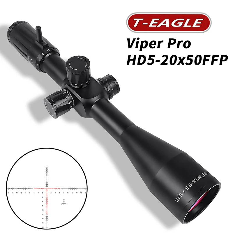 T-Eagle VIPER 5-20X50FFP Optics RifleScop Hunting Riflescope Optical Aim Collimator Tactical Gun Sight RedGreenBlue Illumination