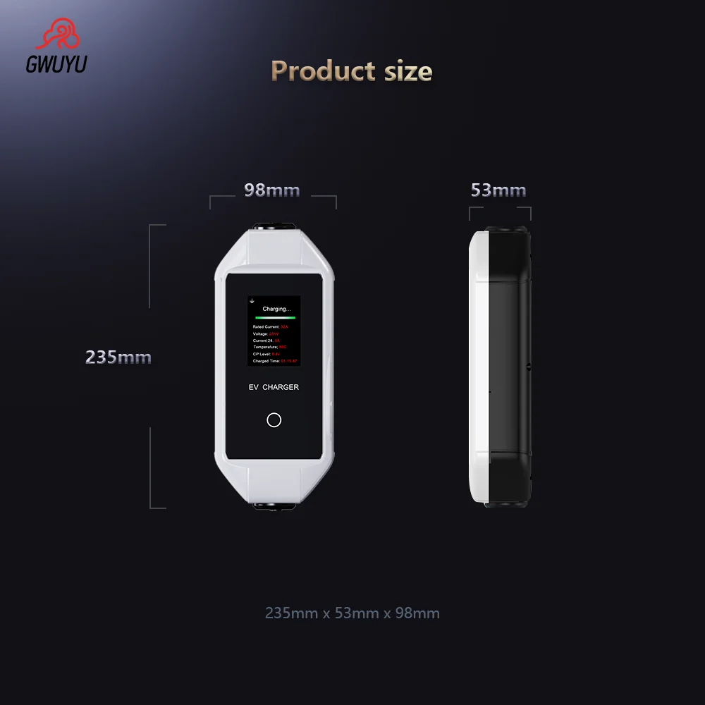 GWUYU M64-1 EVSE Car Portable Chargers 7.6KW 32A 240V Type 1 Sae J1772 Current Adjustable 5M Charging Cable Controller Wall Box