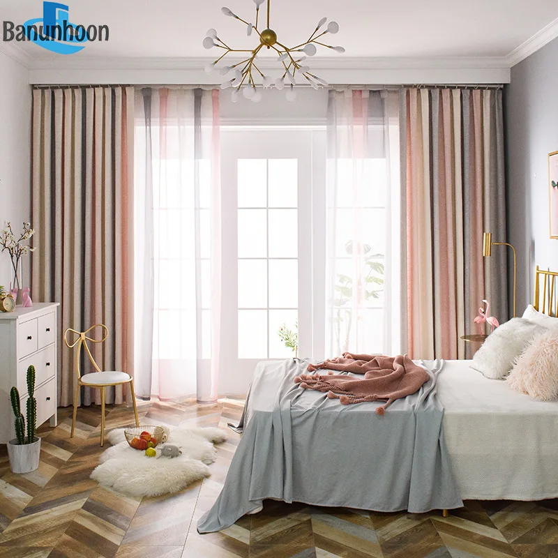 

Hot Sale New Cortinas Dormitorio And Gray Gradient Cotton Blend Physical Tulle Curtain For Living Room Bedroom Decorate