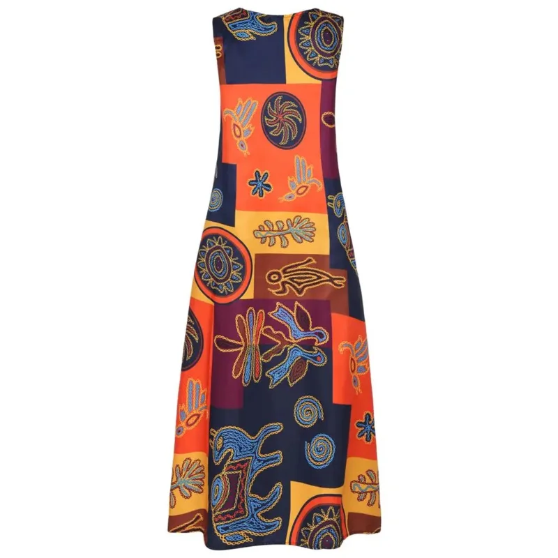 1 pcs/lot Women summer dress plus size print casual sleeveless vintage bohemian O-neck maxi long dress (good)