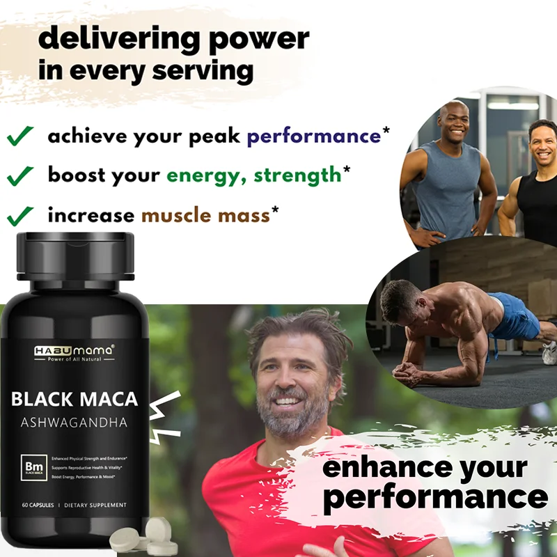 HABUMAMA Black Maca Booster for Men - Maca Supplements for Health, Energy & Endurance, Muscle Mass