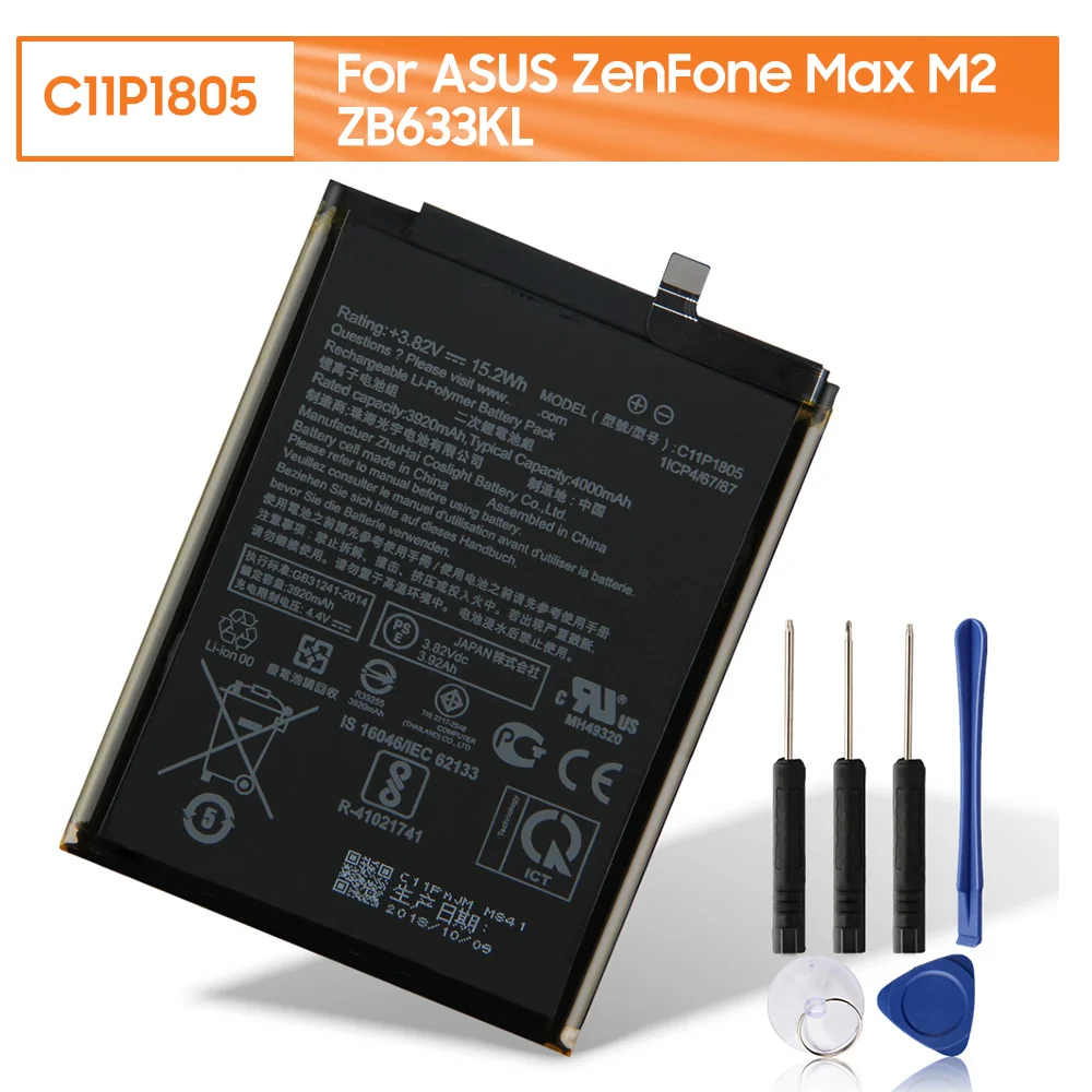 Replacement Battery C11P1805  For ASUS ZenFone Max M2 ZB633KL 3920mAh With Tools