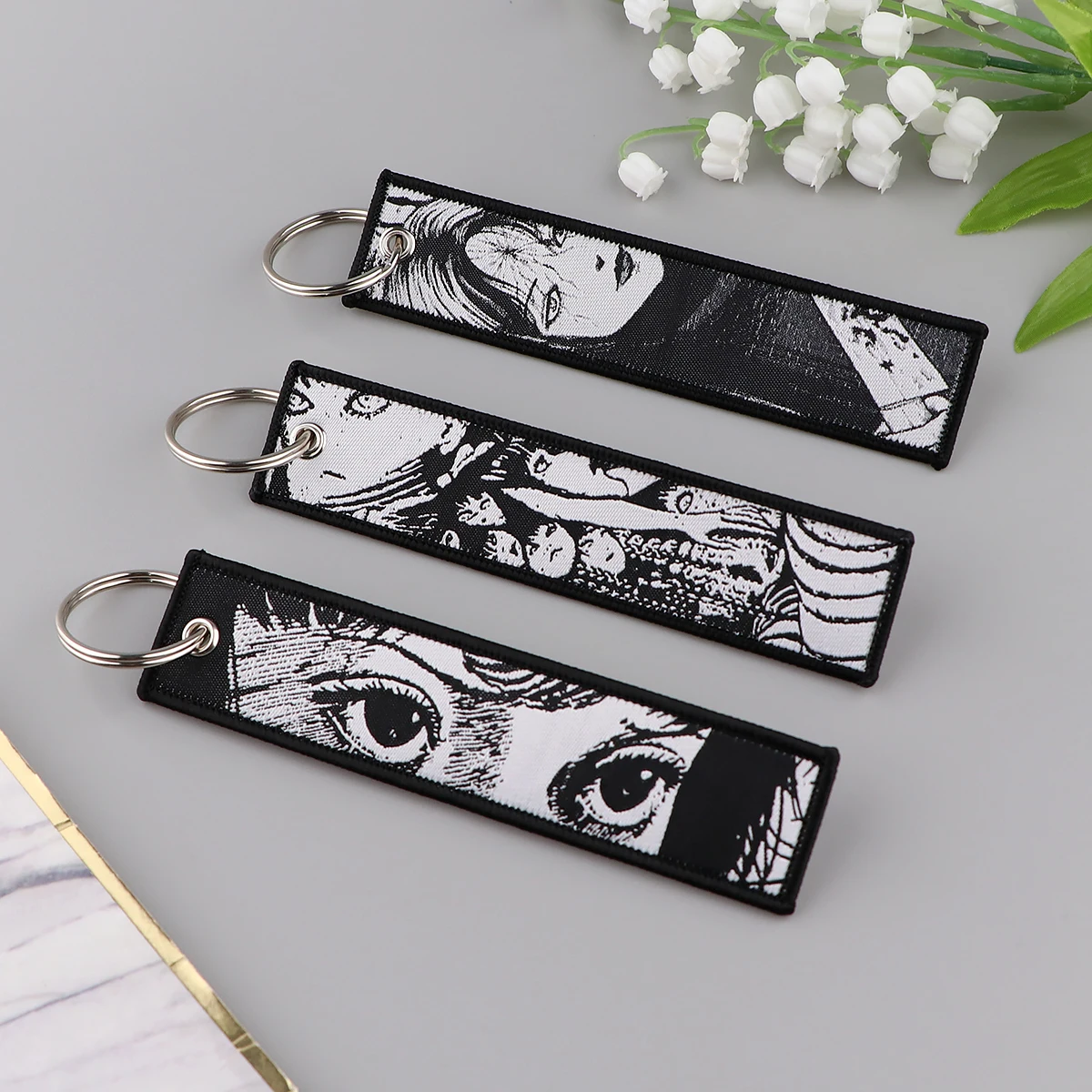 Horror Anime Key Tag Embroidery Key Fobs Keychain For Car Keys Key Ring Holder Jewelry Accessories Backpack Chaveiro