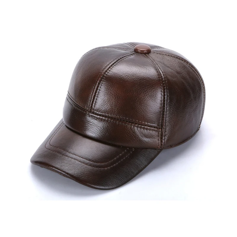 

Genuine Leather Baseball Cap Men Black Cowhide Hat Snapback Male Adjustable Autumn Winter Real Leather Peaked Hats