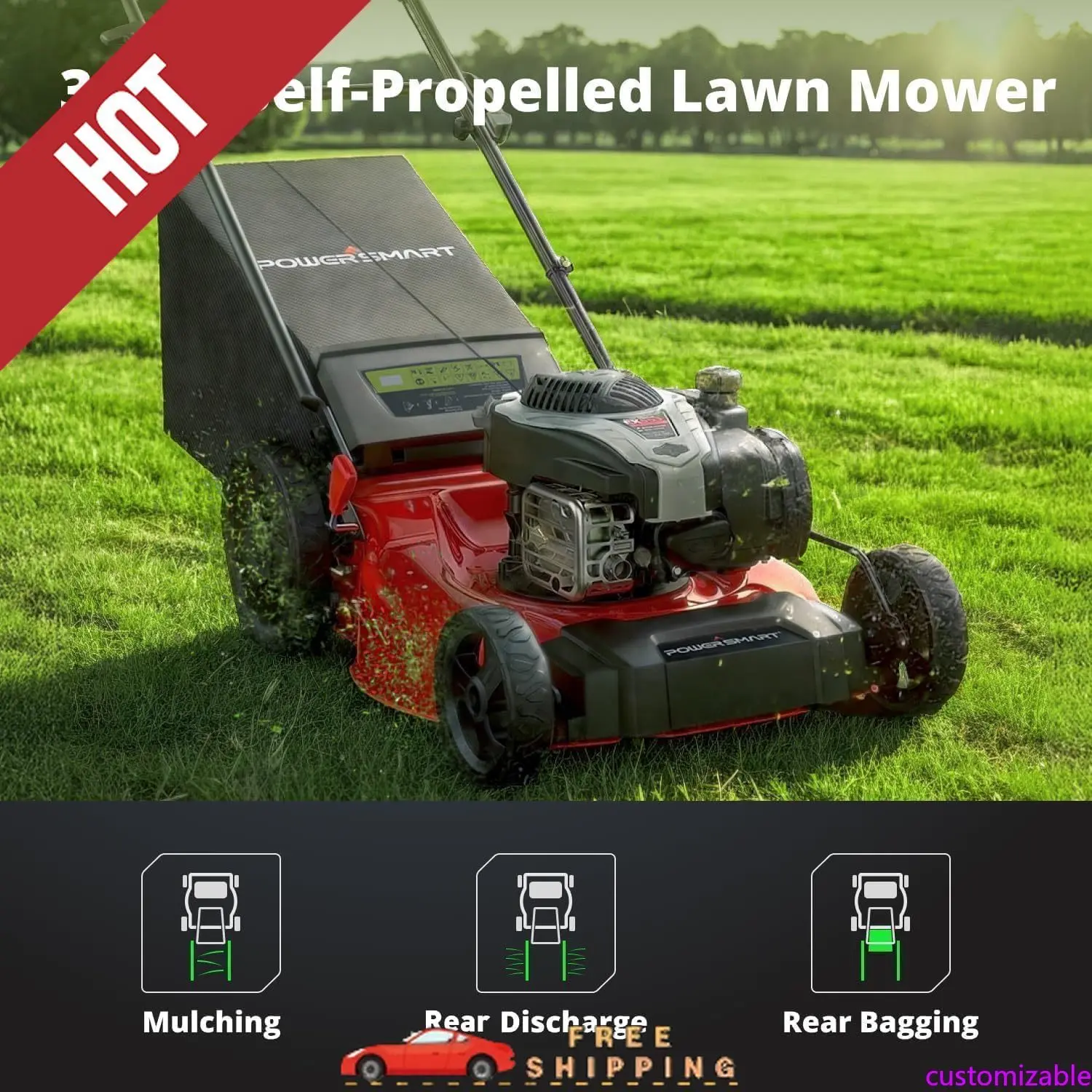 

Customizable 21-Inch Gas Lawn Mower with B&S Engine, 3-in-1 (Bag/Mulch/Rear Discharge), Self-Propelled, 6 Cutting Hei