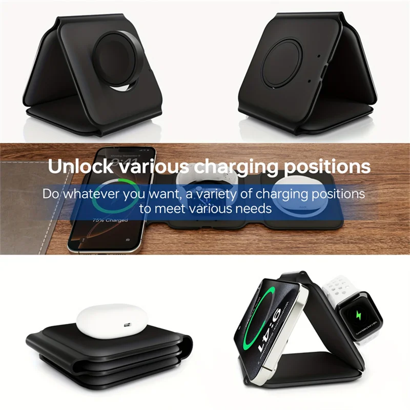 

Беспроводное зарядное устройство 3-в-1 складное 30 Вт для быстрой зарядки: настольная зарядная панель для iPhone 17 16 15 14 13 Pro Max, iWatch 10 9 8 7 6, AirPods Pro 2