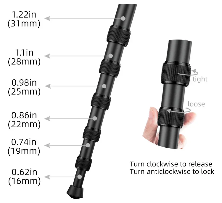 FF-H28 treppiede per fotocamera professionale in alluminio 63 pollici 5 sezioni Video monopiede per Canon Nikon DSLR Gopro 6 Action Camera