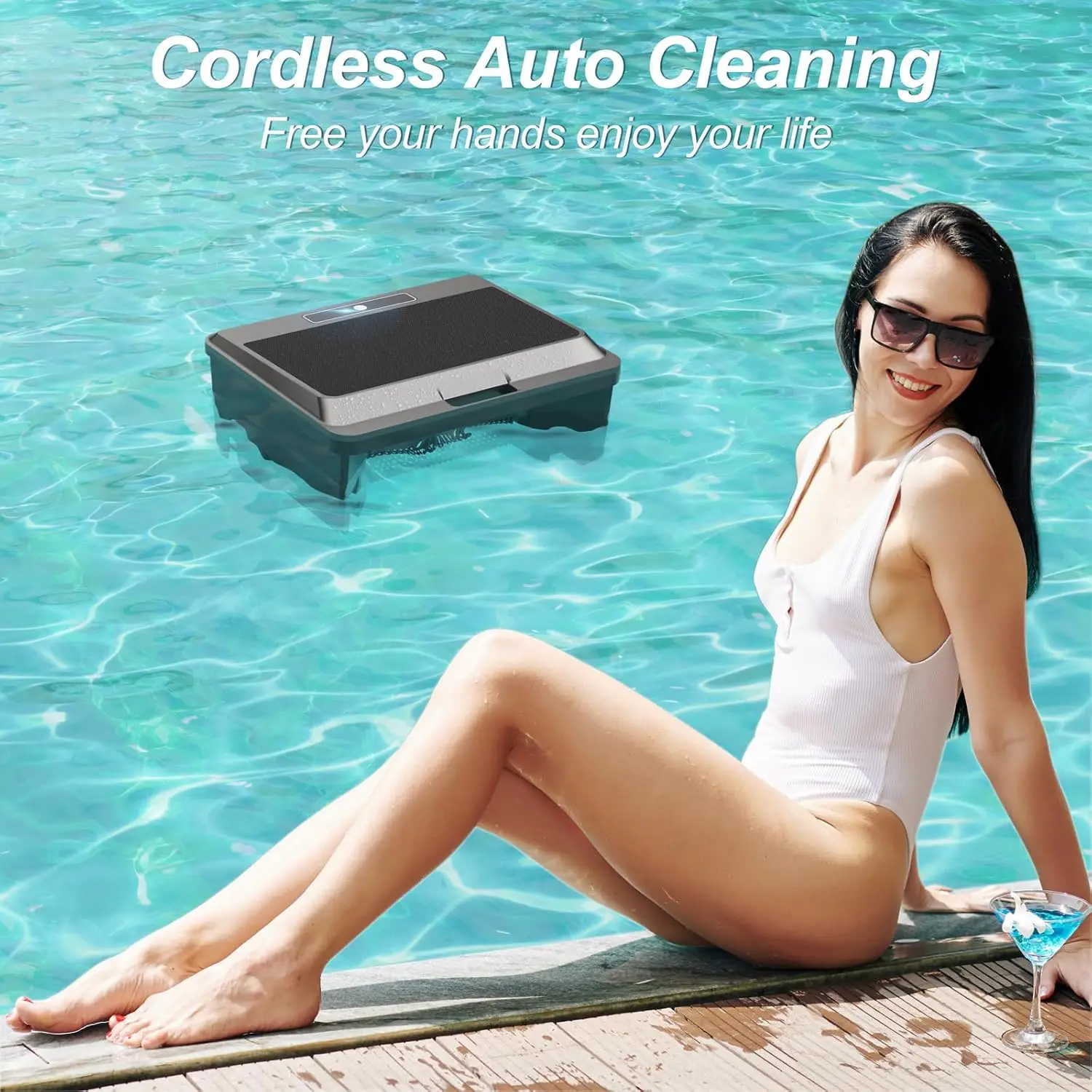 Upgraded Solar Pool Cleaner Powered Robotic Pool Vacuum Surface Cleaner with Remote Control Dual Charging Option of Pool Skimmer view 3