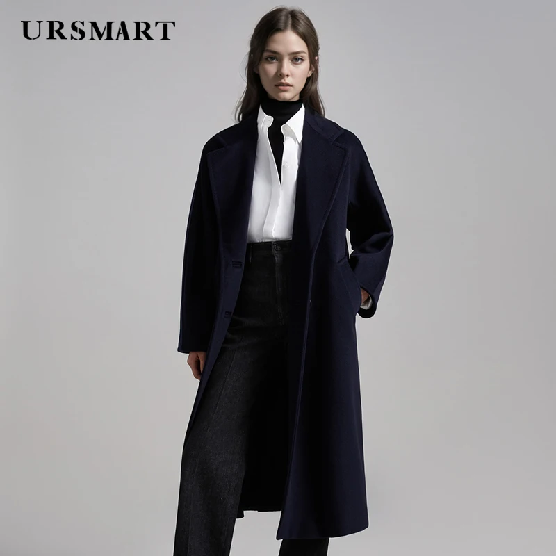 Modern Loose Fit Women's Wool Coat - Double Breasted Knee-Length Custom Cashmere Blend