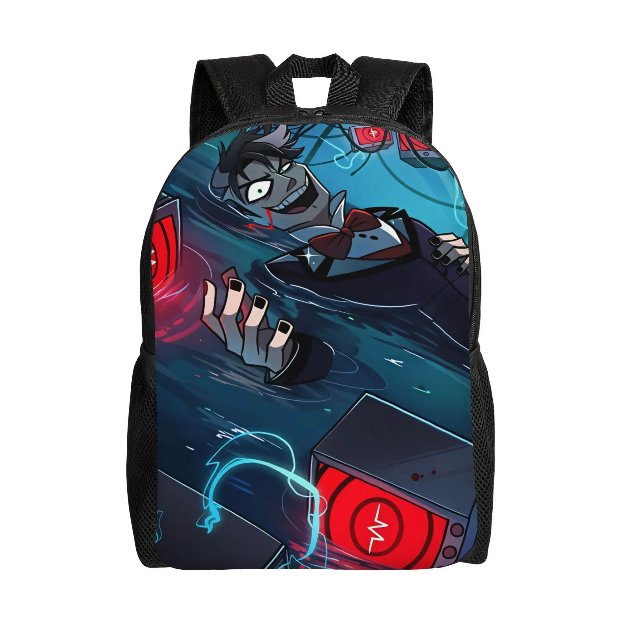 Radiostatic Vox Alastor Backpack Hazbin Hotels Travel Backpacks Student Unisex Custom Big School Bags Funny Rucksack