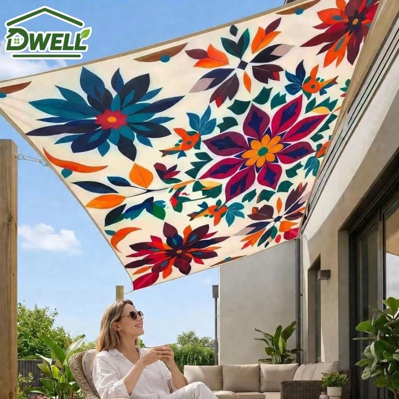 Portable Camping Sun Shelter Tent Tarp, Waterproof UV Protection Outdoor Canopy Awning, Flower Print Picnic Ground Sheet Mat