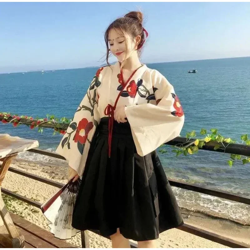 

Kimono Haori Yukata Asian Clothes Sakura Girl Japanese Style Floral Print Vintage Dress Woman Oriental Camellia Love Costume