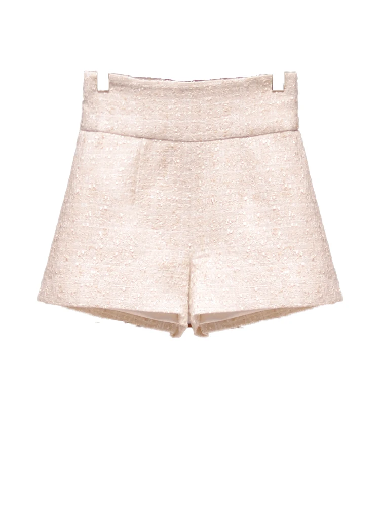   Calças de Cintura Alta e Pernas Largas para Mulheres, Casual, Em Tweed, Novidade de Outono, Estilo Elegante para o Dia a Dia