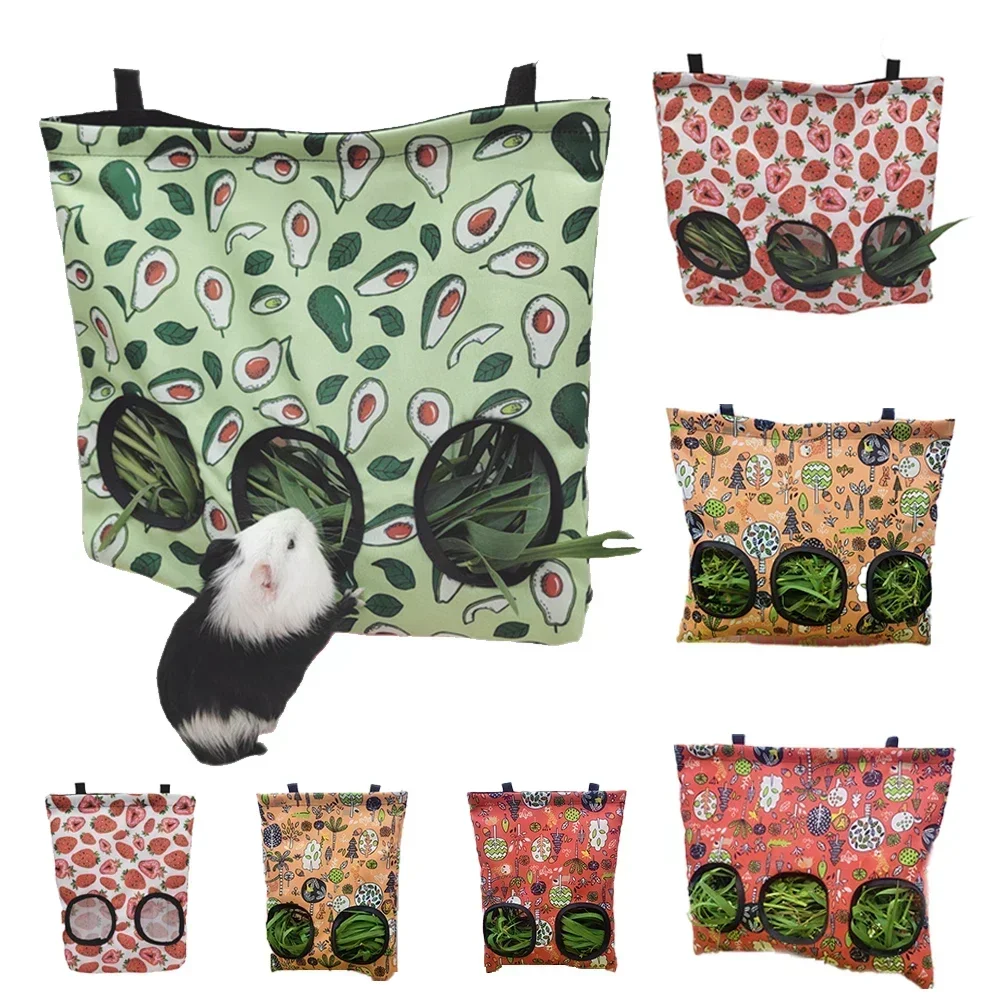 Hanging Hay Bag with hooks for Bunny Guinea Pigs Small Animal Feeder Rabbit Food Dispensers Bag Pet Feeding Bag 2/3 Holes