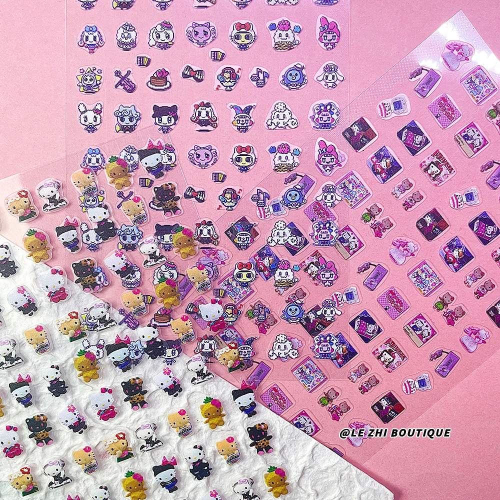 DIY 3D Anime Hello Kitty Nail Sticker Kawaii Cartoon Kuromi Melody Cinnamon Dog Pacha Dog Nail Art Decorations Stickers