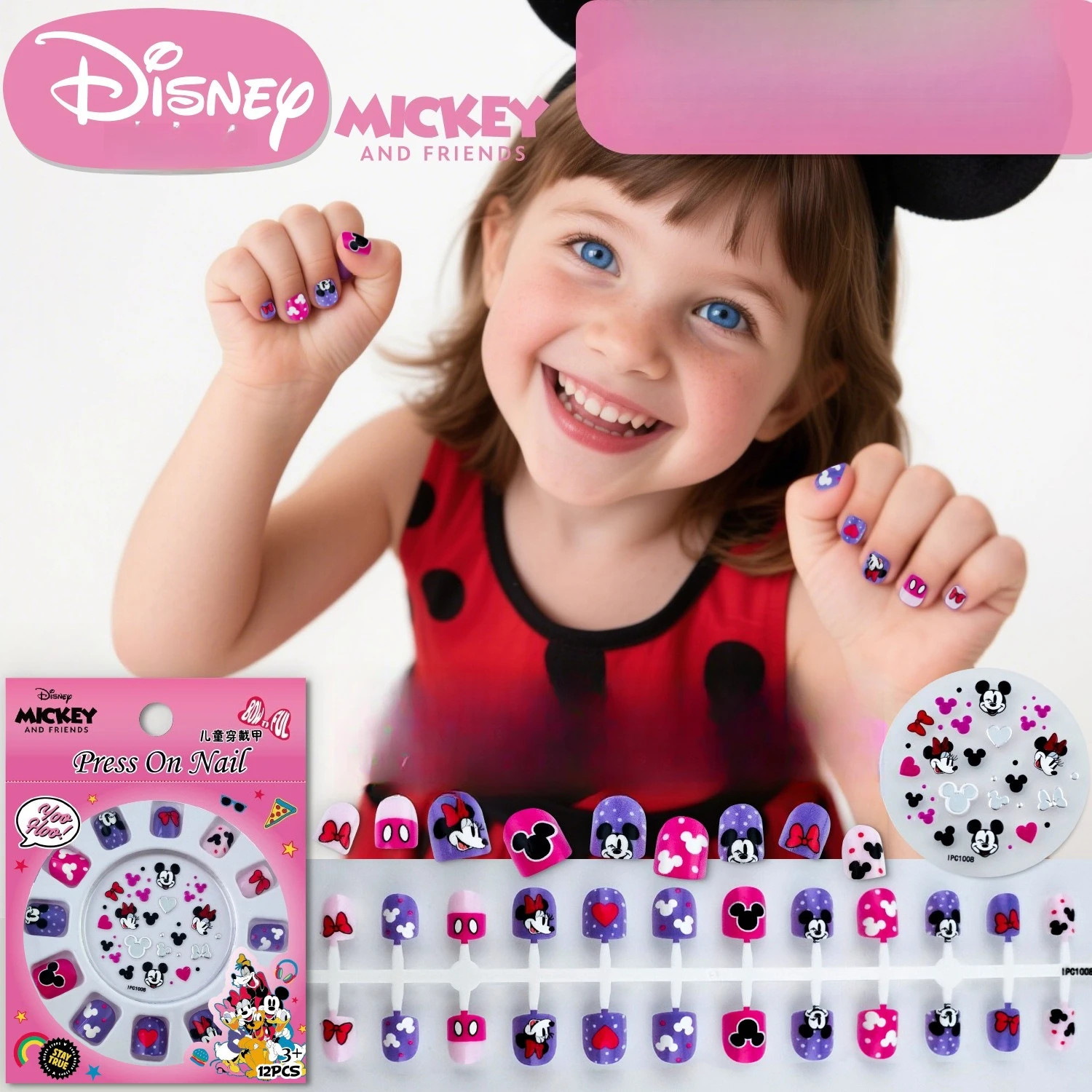 

Miniso Disney, новый продукт, детские носимые ногти, милые мультяшные накладные ногти с Микки Маусом для девочек, накладные ногти
