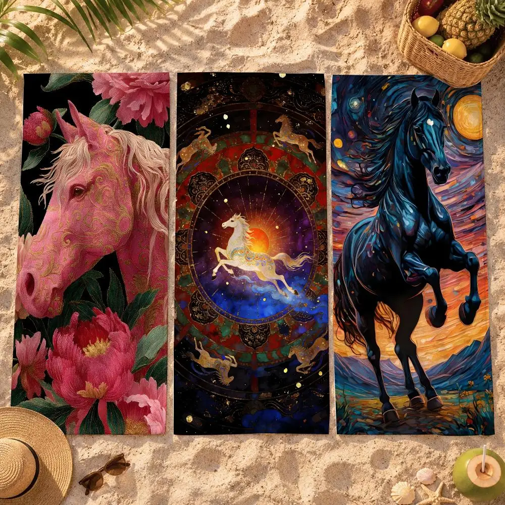 Starry Night Horse Towel Beach Towel Quick Dry Absorbent Bath Towel For Swimming Gym Camping Outdoor Sunbathing