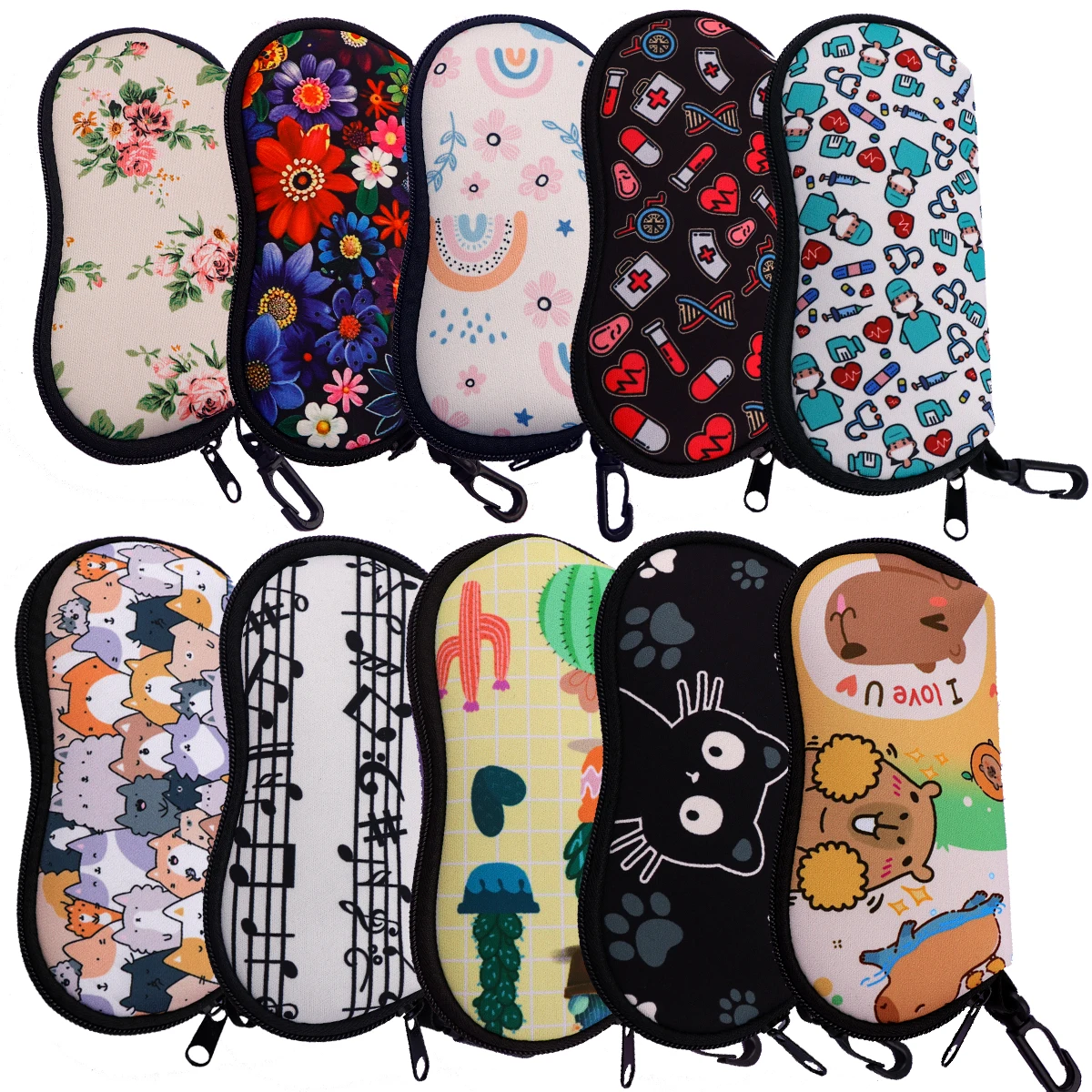 

Student Fashion Glasses Bag Doctor Nurse Glasses Case Art Waves Cat Cartoon Cover Zipper Sunglasses Case Portable Accessories