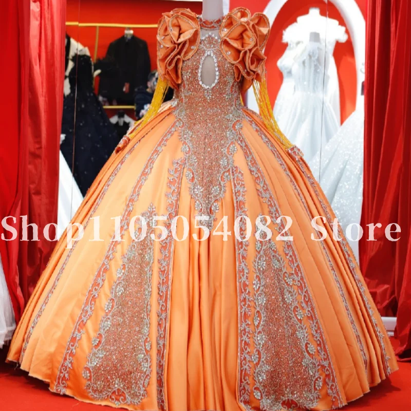 

Customized 2026 Traditional Kosovo Albanian Evening Gowns Orange Moroccan Ruffles Rhinestone Applique Muslim Arab Prom Dresses
