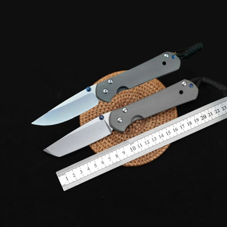 ChrisCR-cuchillo plegable de bolsillo táctico con mango de titanio, herramienta de supervivencia EDC de caza, hoja D2, 21 Aniversario