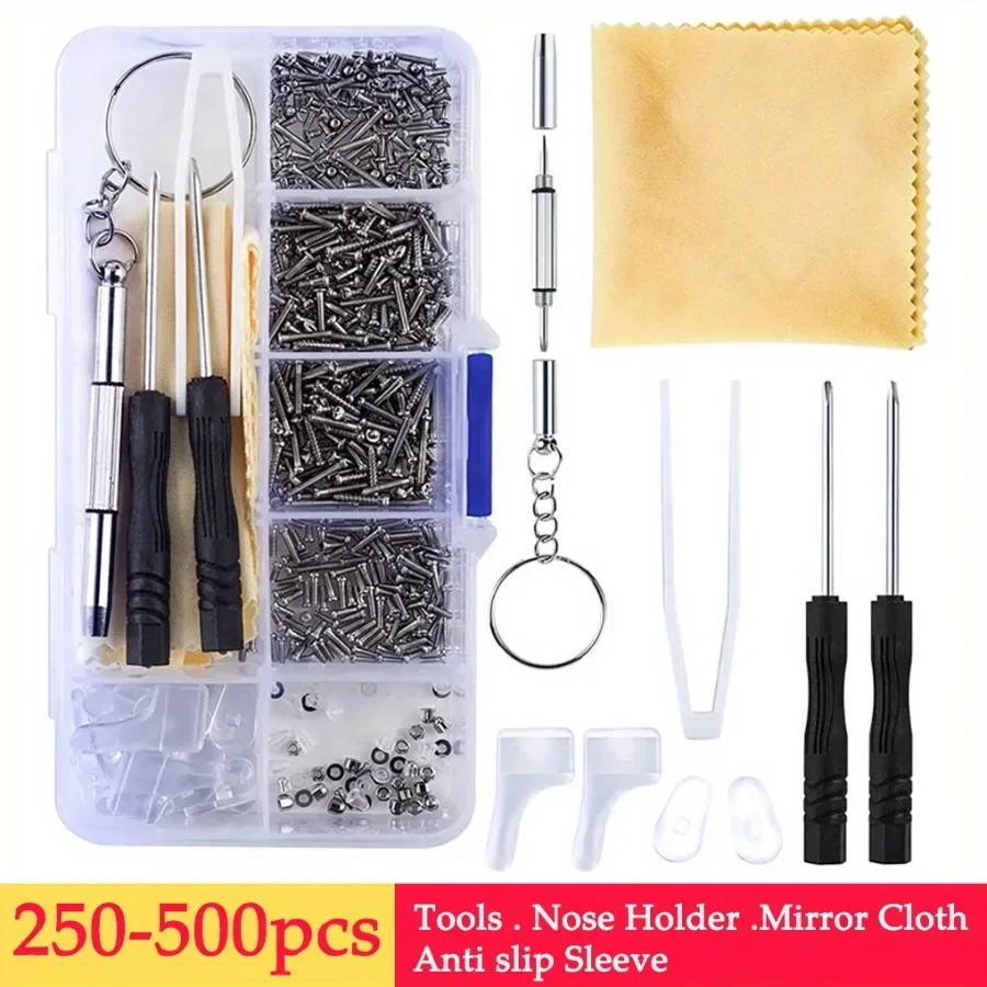 250-500pcs Glasses Repair Kit, Glasses Screws, Silicone Nose Holders, And Screwdriver Repair Products Glasses, And Watches