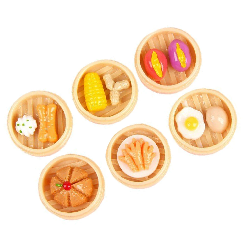 

6pcs Simulated Food Decoration Miniature Steamed Food Toy Resin Craft Lifelike Montessori Educational Prop Adornment