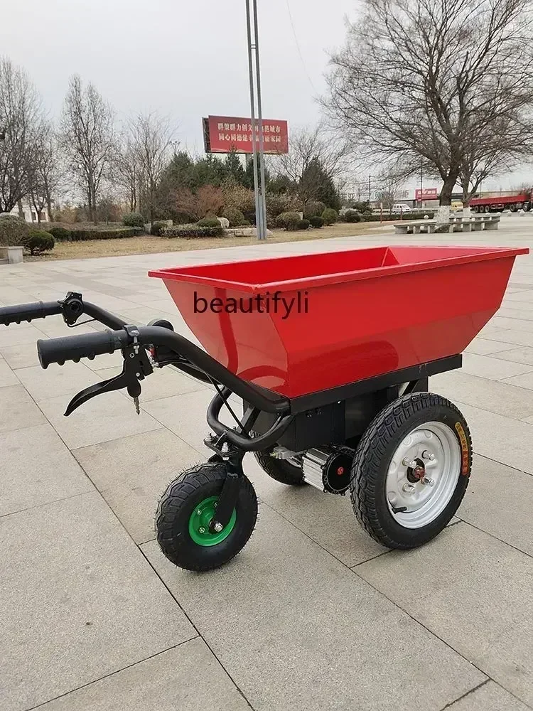 JJlt Electric Trolley Lorry Double-Wheel Agricultural Electric Hand Push Trolley Small Orchard Elevator Material Truck