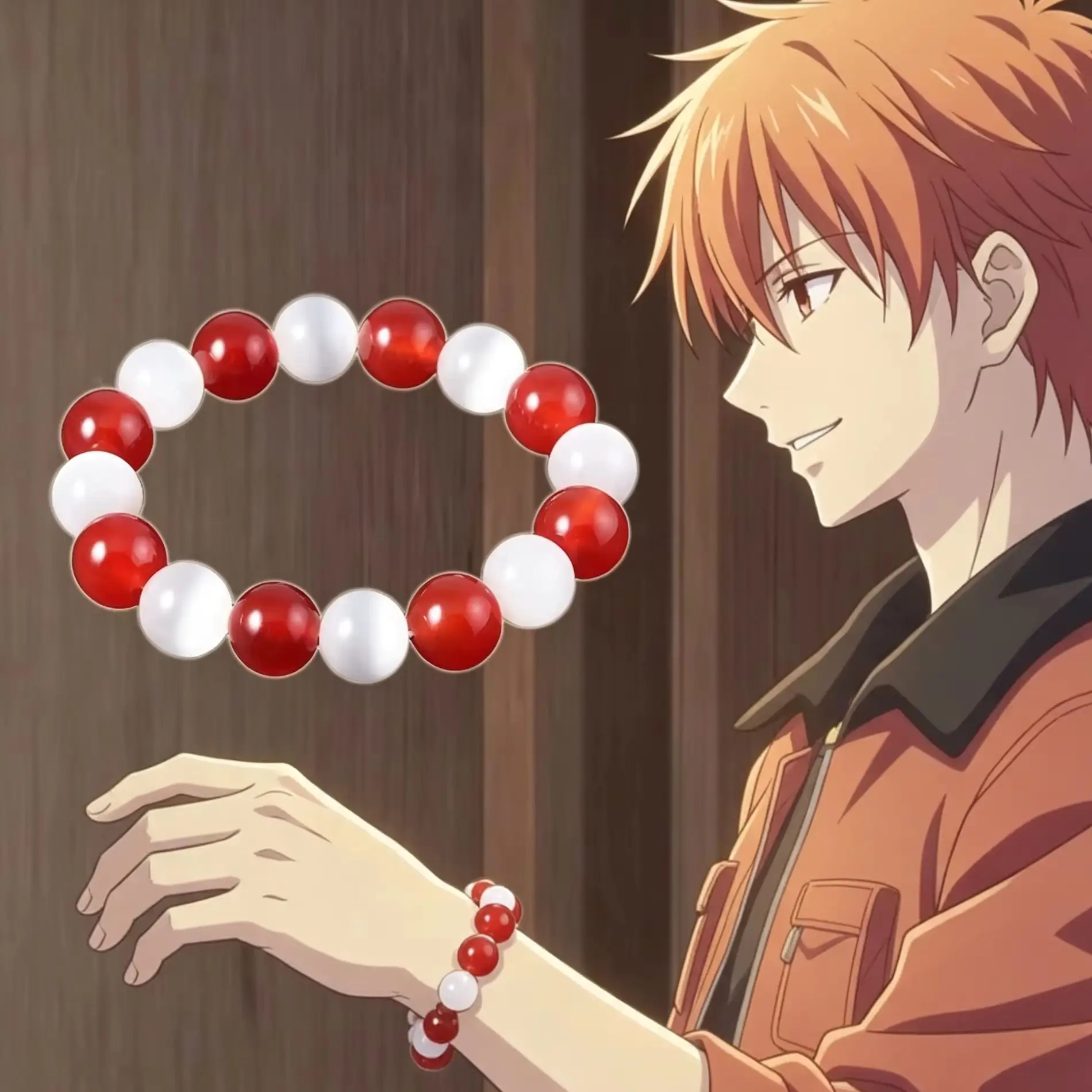 Anime Fruits Basket Kyo Sohma Bracelet, Red White Crystal B…
