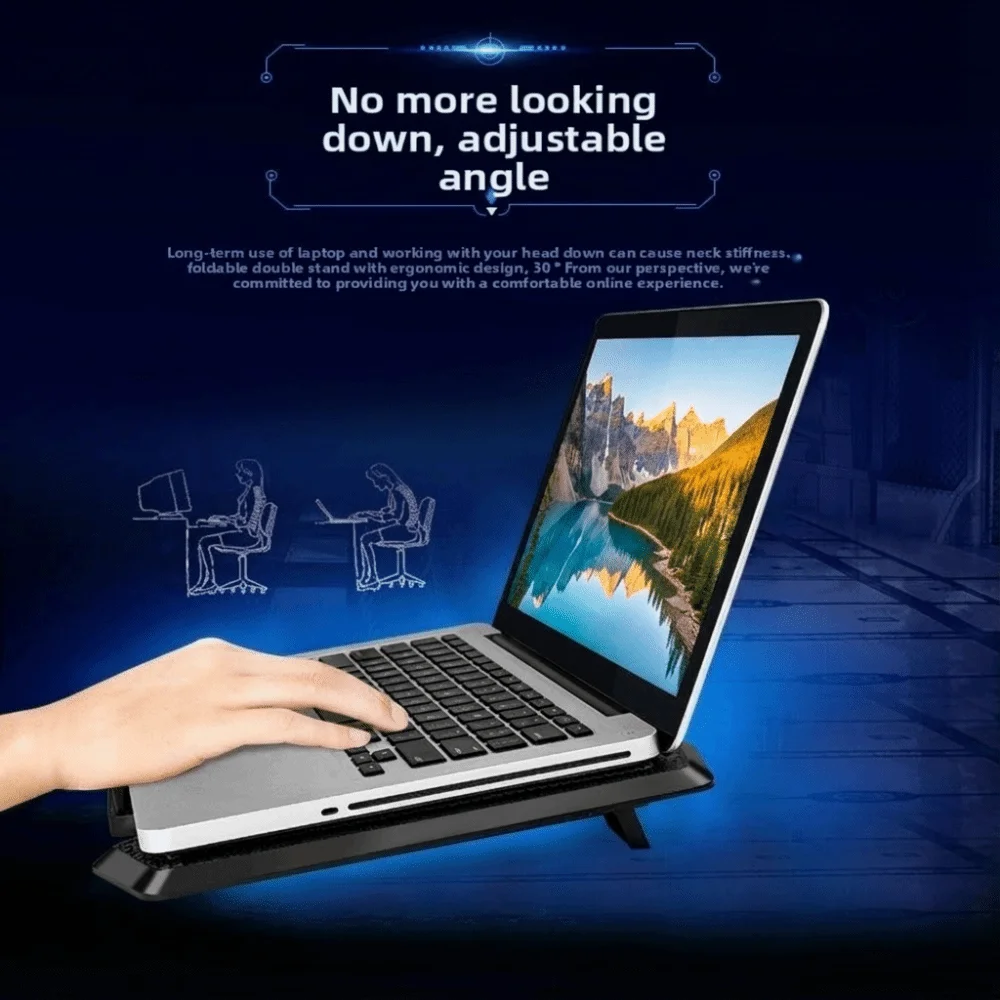 High Quality 13 14 15.6 17 inch Laptop Cooling Pad LED Light Quiet Notebook Cooling Fan Ergonomic Gaming Radiator Home Office