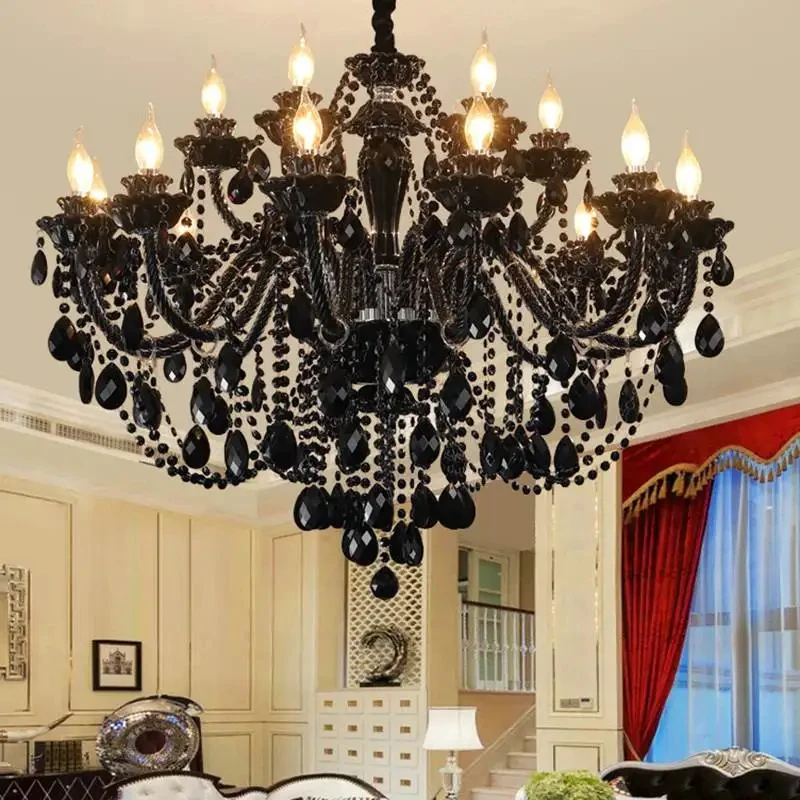 Lustre Room Decor 90-260v Black Crystal Pendant Lights Decoration Black Chandelier Living Room Crystal Chandelier Light Dining