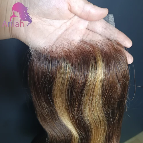 Imagen 1 del producto 12A Grado P427 4x4 Cierre de encaje Resaltado Cierre de cabello humano ondulado Pre-arrancado 10-22 pulgadas Pelo virgen brasileño Parte libre