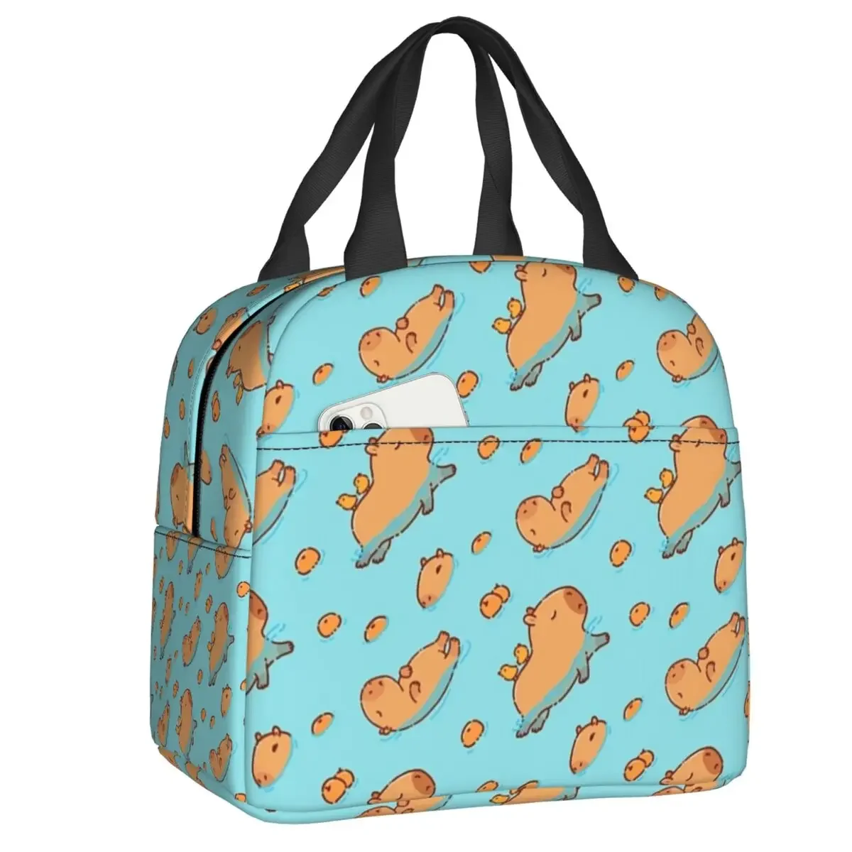 Custom Capybara Swimming Lunch Bag Men Women Warm Cooler Insulated Lunch Box for Kids School