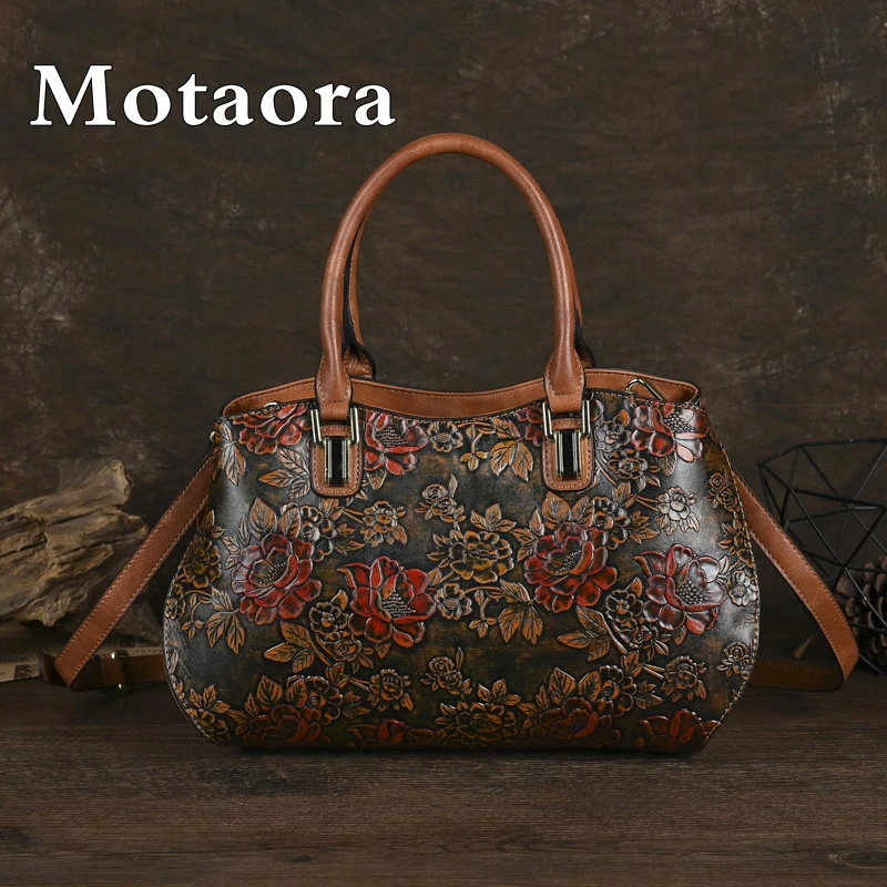 

MOTAORA New Embossed Handmade Shoulder Bag For Women's Large Capacity PU Leather Handbag Chinese Style Mother's Crossbody Bags