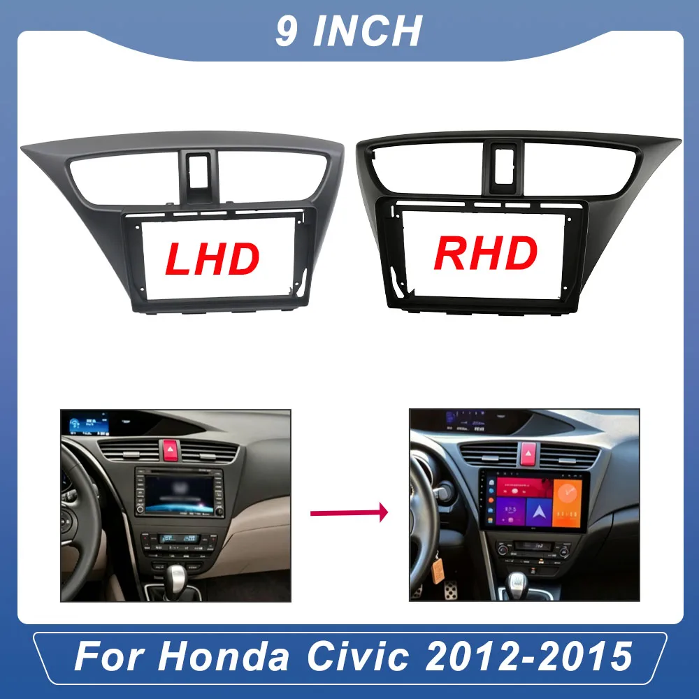 9 Inch Fascia For Honda Civic 2012 European Version Android Radio Dash Kit Frame GPS Harness Adapter
