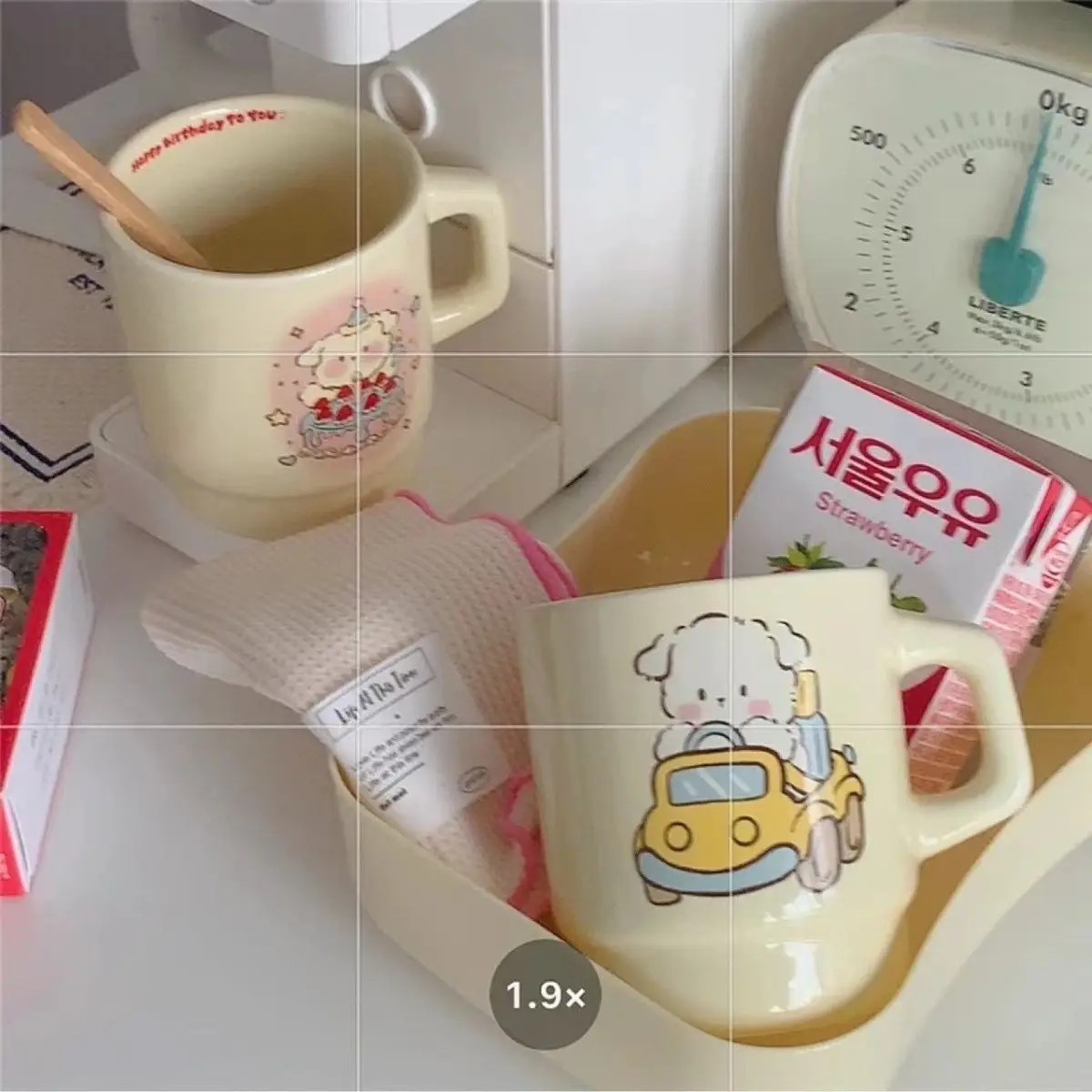 Cream Colored Cartoon Dog Ceramic Mug Ins Style Cute Family Breakfast Milk Cup Coffee Cup Office Drinking Creative Birthday Gift