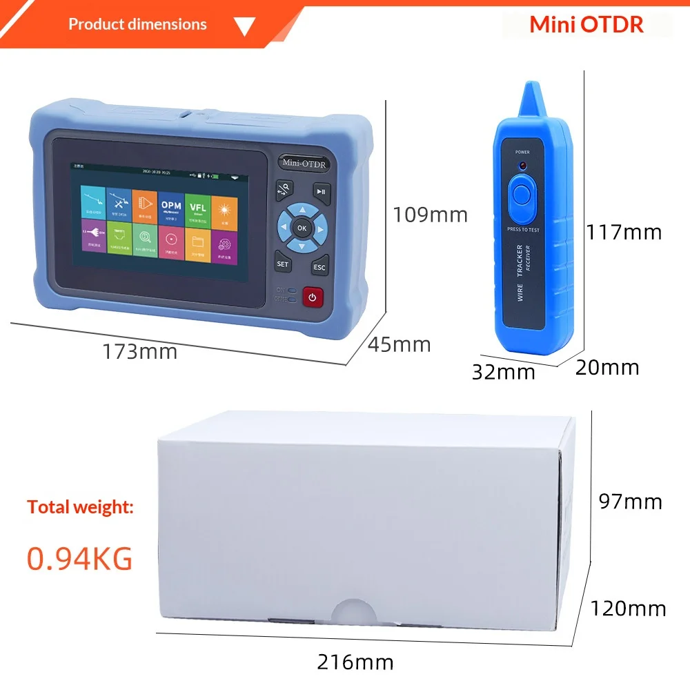 

NK4000 Mini OTDR 1310/1550nm 26/24dB Optical Time Domain Reflectometer Touch Screen VFL OLS OPM Event Map Ethernet Cable Tester