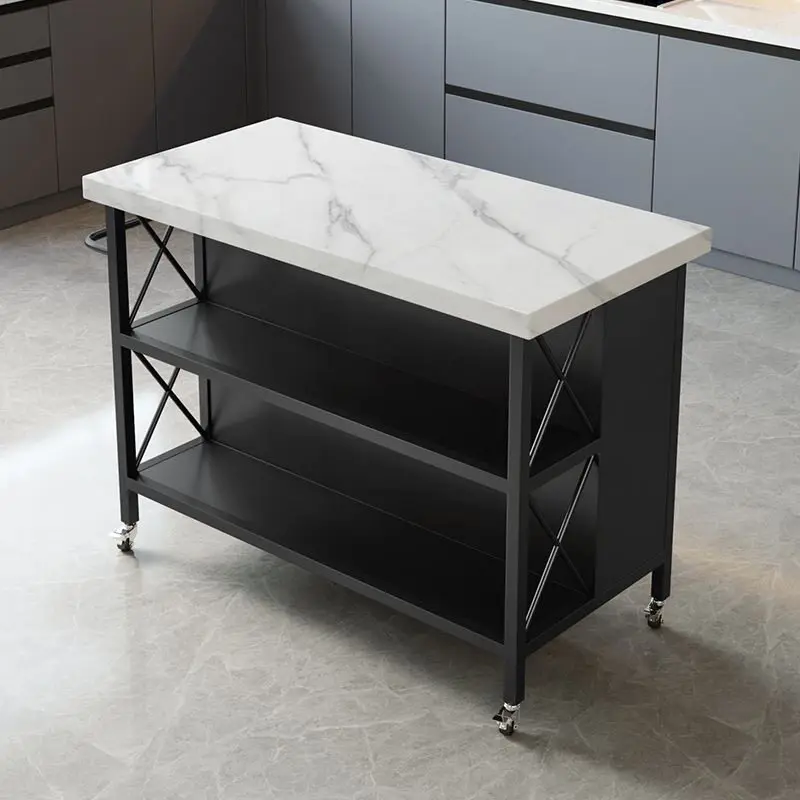 Nordic Marble Kitchen Movable Island Open Bar Side Cabinet with Drawers Locker Cooking Desk