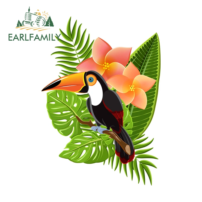 

EARLFAMILY Hornbill with Leaves Fine Stickers Fashion Scooter Skateboard Decals Suitable for PVC ATV Decoration Accessories