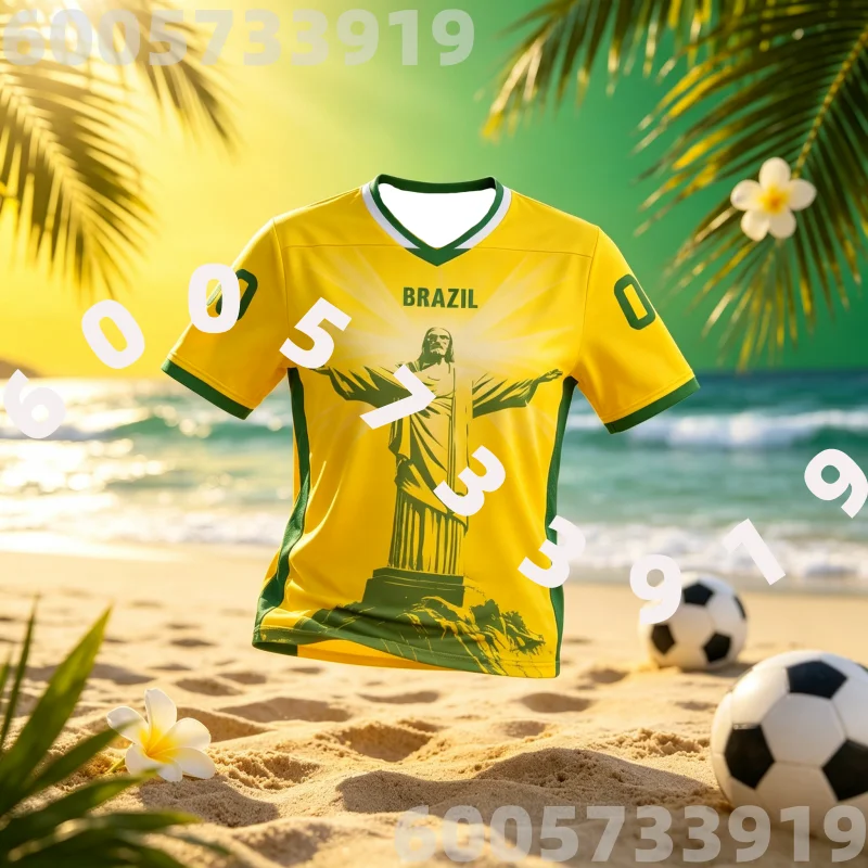 Women Brasil 00 Soccer Jersey Retro V-Neck Short Sleeve Breathable Fit Y2K Streetwear Casual Football Shirt Family Kids Tees