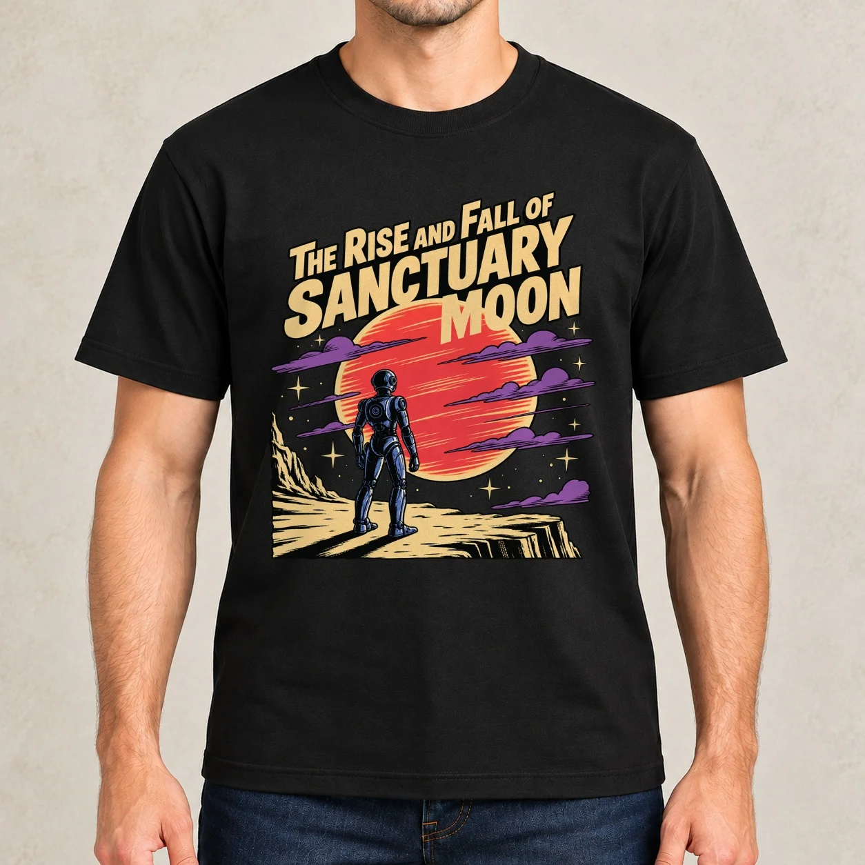 The Rise and Fall of Sanctuary Moon, Murderbot Diaries Inspired, Retro Sci-Fi Graphic Classic T-Shirt