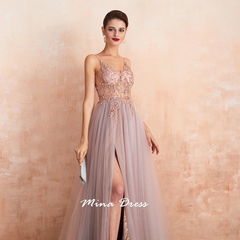 ชุดราตรีลูกไม้ปักลายหรูหราสำหรับผู้หญิง ออกแบบโดยมิน่า เหมาะสำหรับโอกาสพิเศษ สายเดี่ยวทรงเข้ารูปสำหรับงานปาร์ตี้