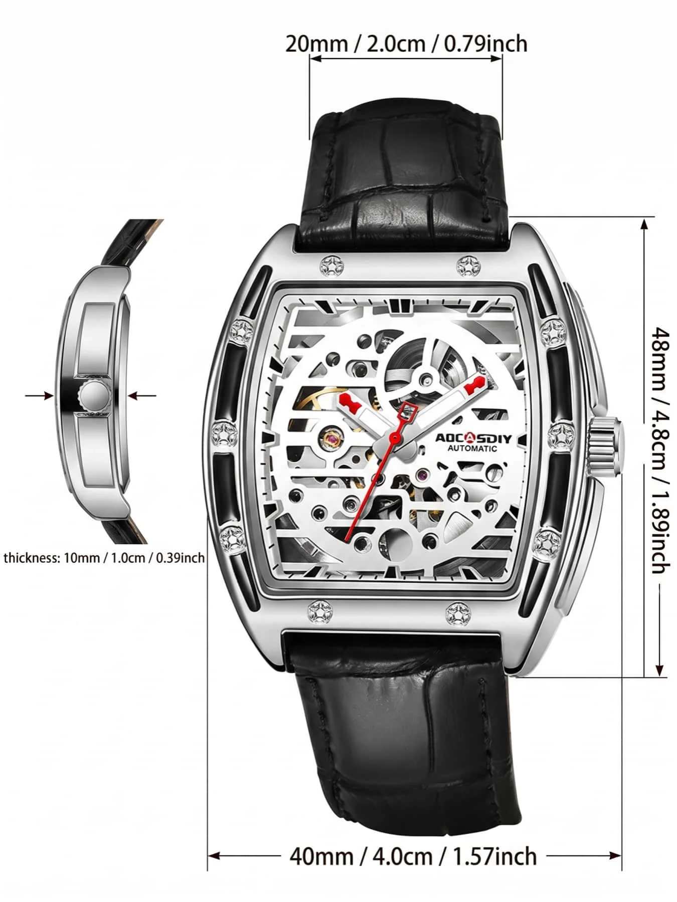 AOCASDIY men's mechanical watch with hollowed out skeleton dial and waterproof night light function, suitable for daily wear