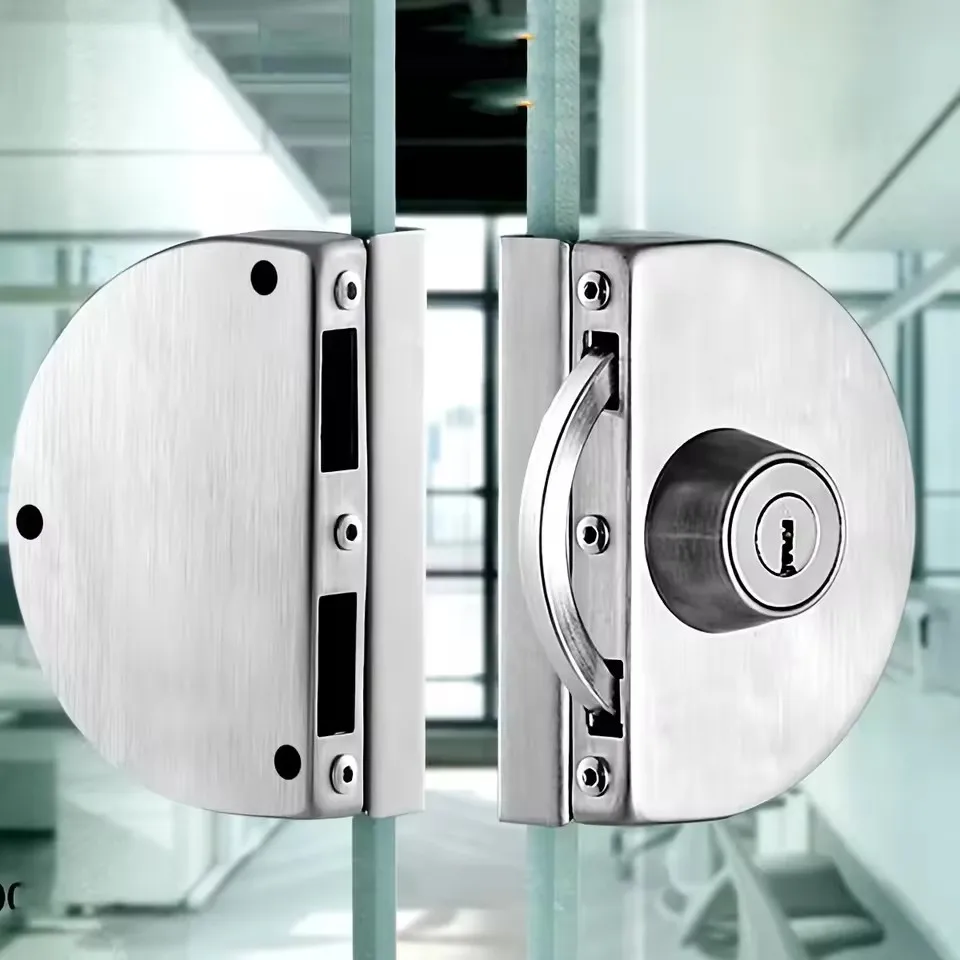 1set Glass Door Lock Sliding Door Chain Locks Latch Punch-Free Ground Lock For Window Cabinet Hotel Home Hardware