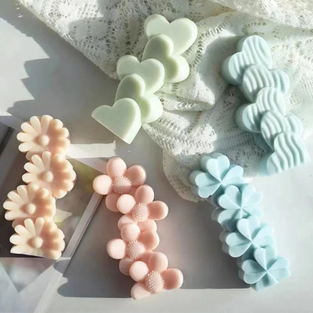 3D Relief Stacking Sunflower Silicone Candle Mould Clover Cactus Soap Plaster Mold Valentine\'s Day Heart Chocolate Wedding Decor