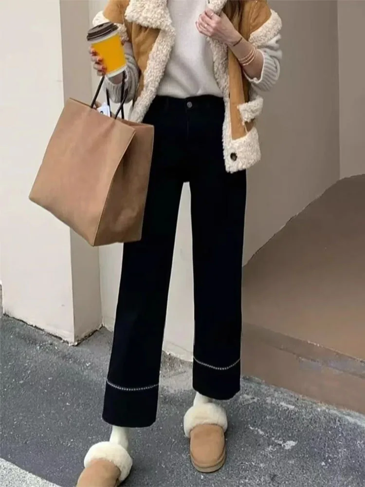 

Прямые джинсы с высокой талией и вышивкой Bla, эластичные широкие брюки для женщин больших размеров, осеннее новое поступление