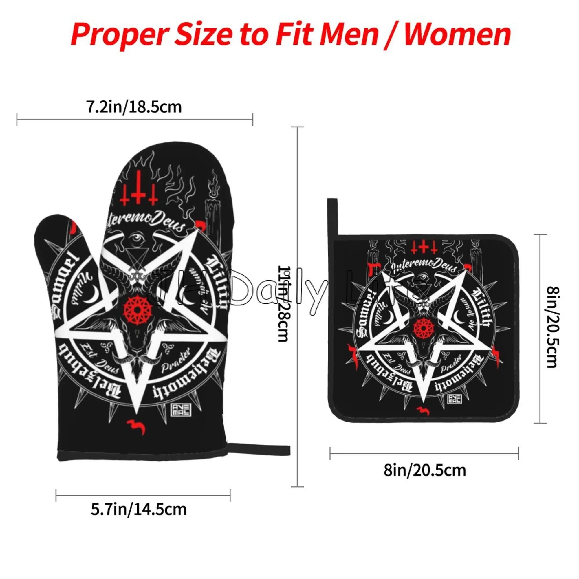 Black Satan Skull Dead Head Mystical Oven Mitts and Pot Holders Sets of 4 Baphomet Leviathan Heat Resistant Non-Slip Gloves