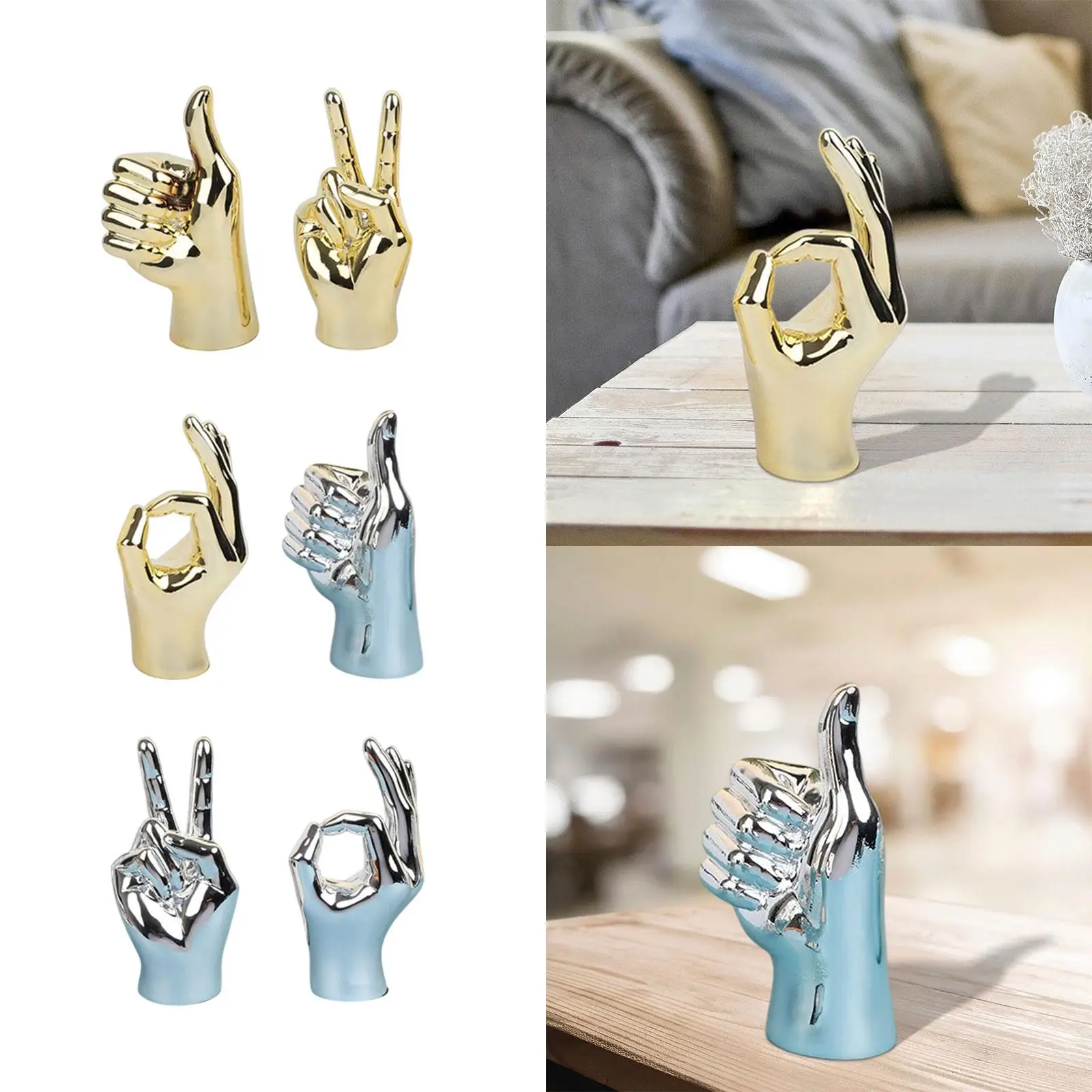 Resin Hand Finger Gesture Statue Sculpture Modern Creative Tabletop Decor for Living Room Shelf Aesthetic Art Figurine