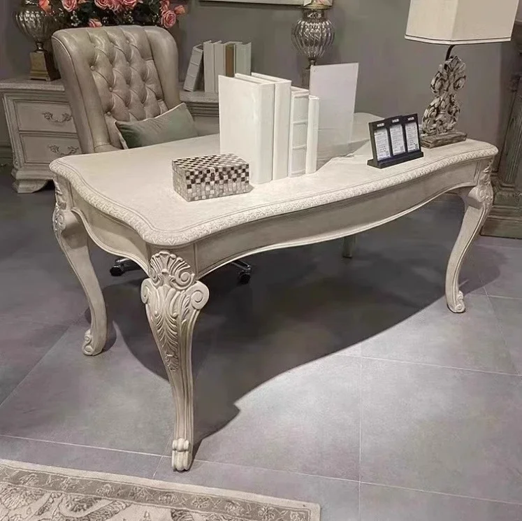 Solid wood, desk, European style, retro, carved, study, desk, computer desk furniture