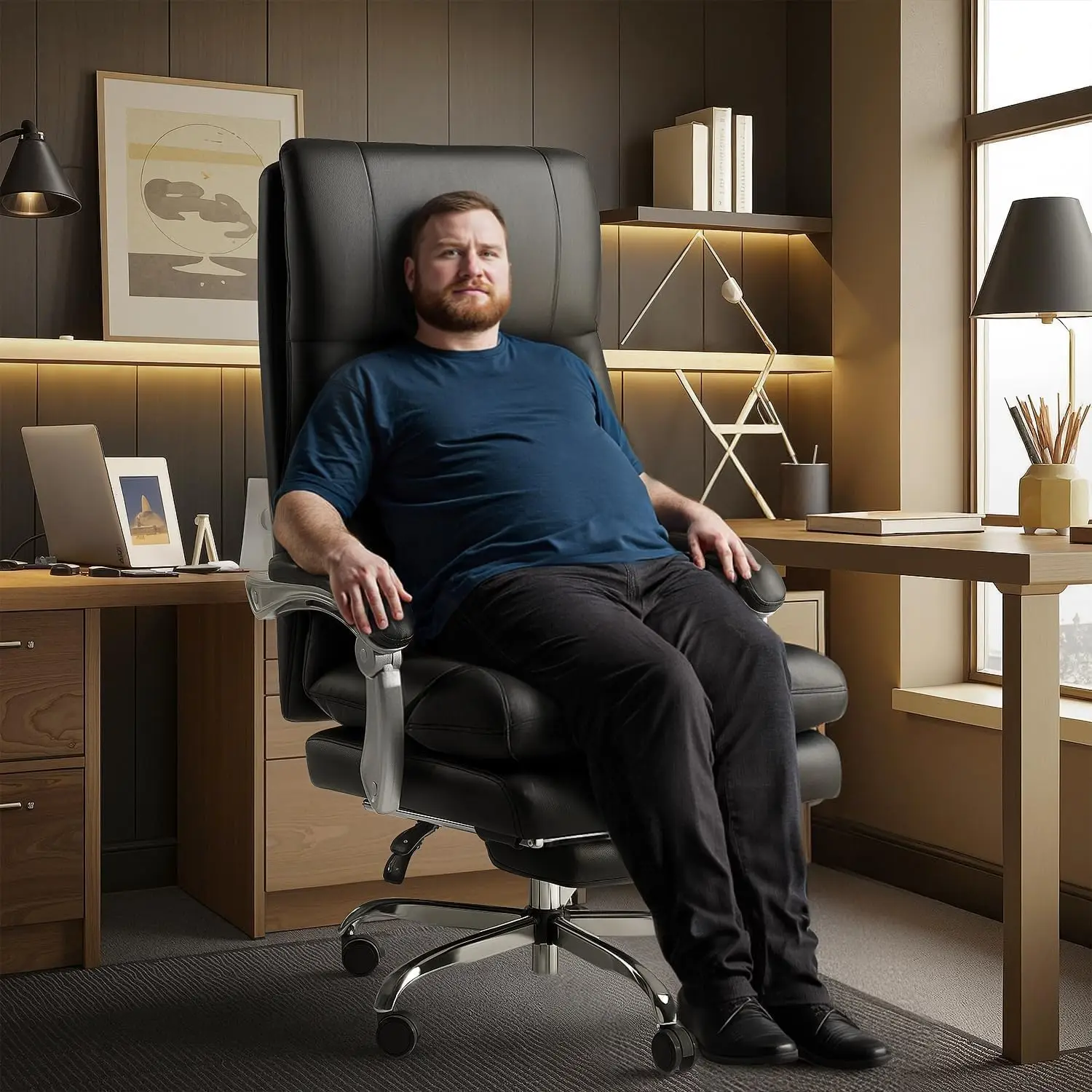 Comfy Office Chair with Footrest Overstuffed Executive Desk Chair Reclining High Back Computer Chair Plush Seat Big & Tall 400lb